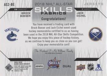 2018-19 SP Game Used - 2018 NHL All-Star Skills Fabrics Dual #AS2-BE Brock Boeser / Jack Eichel Back