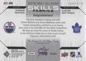 2018-19 SP Game Used - 2018 NHL All-Star Skills Fabrics Dual #AS2-MM Connor McDavid / Auston Matthews Back