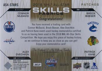 2018-19 SP Game Used - 2018 NHL All-Star Skills Fabrics Quad Patch #AS4-STARS Connor McDavid / Brock Boeser / Alex Ovechkin / Patrick Kane Back