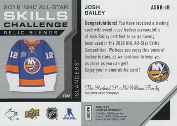 2018-19 SP Game Used - 2018 NHL All-Star Skills Relic Blends #ASRB-JB Josh Bailey Back