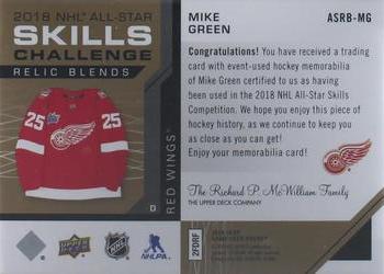 2018-19 SP Game Used - 2018 NHL All-Star Skills Relic Blends Jumbo Patch #ASRB-MG Mike Green Back