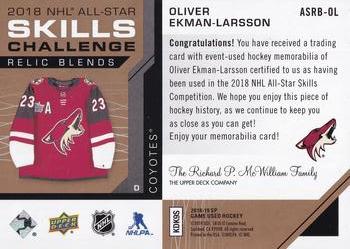 2018-19 SP Game Used - 2018 NHL All-Star Skills Relic Blends Jumbo Patch #ASRB-OL Oliver Ekman-Larsson Back