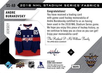 2018-19 SP Game Used - 2018 NHL Stadium Series Fabrics #SS-AB Andre Burakovsky Back