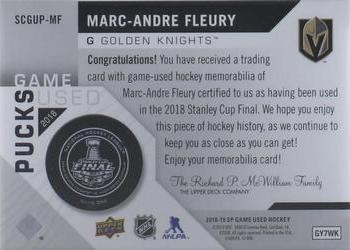 2018-19 SP Game Used - 2018 NHL Stanley Cup Finals Game-Used Pucks #SCGUP-MF Marc-Andre Fleury Back