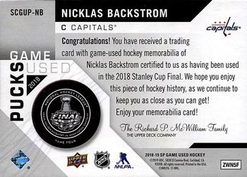 2018-19 SP Game Used - 2018 NHL Stanley Cup Finals Game-Used Pucks #SCGUP-NB Nicklas Backstrom Back