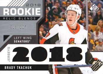2018-19 SP Game Used - 2018 Rookie Relic Blends #RRB-BT Brady Tkachuk Front
