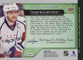 2018-19 SP Game Used - A Piece of History Relics 50 Goal Season Club #50-AO Alex Ovechkin Back