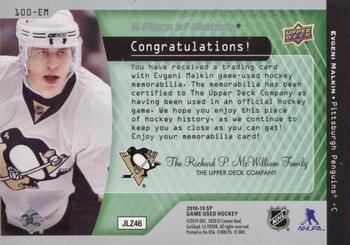 2018-19 SP Game Used - A Piece of History Relics 100 Point Season Club #100-EM Evgeni Malkin Back