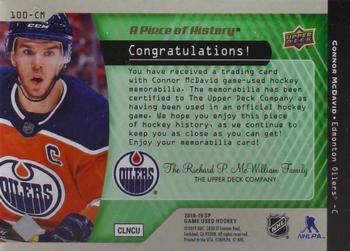2018-19 SP Game Used - A Piece of History Relics 100 Point Season Club Patch #100-CM Connor McDavid Back