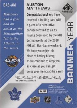 2018-19 SP Game Used - Banner Year Jumbo Relic All-Star #BAS-AM Auston Matthews Back