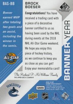 2018-19 SP Game Used - Banner Year Jumbo Relic All-Star #BAS-BB Brock Boeser Back