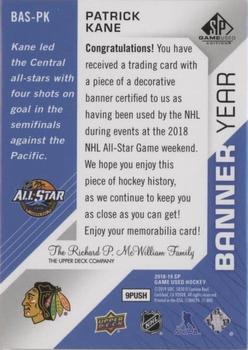 2018-19 SP Game Used - Banner Year Jumbo Relic All-Star #BAS-PK Patrick Kane Back