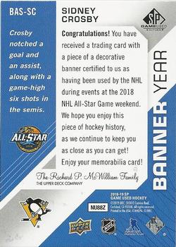2018-19 SP Game Used - Banner Year Jumbo Relic All-Star #BAS-SC Sidney Crosby Back