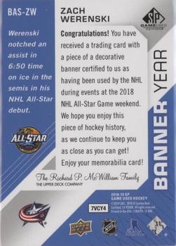 2018-19 SP Game Used - Banner Year Jumbo Relic All-Star #BAS-ZW Zach Werenski Back
