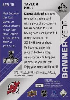 2018-19 SP Game Used - Banner Year Jumbo Relic Awards #BAW-TH Taylor Hall Back