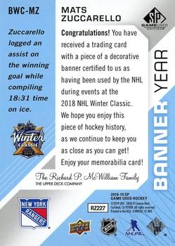 2018-19 SP Game Used - Banner Year Jumbo Relic Winter Classic #BWC-MZ Mats Zuccarello Back