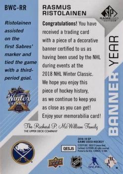 2018-19 SP Game Used - Banner Year Jumbo Relic Winter Classic #BWC-RR Rasmus Ristolainen Back
