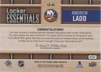 2018-19 SP Game Used - Locker Essentials #LE-AL Andrew Ladd Back
