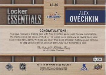 2018-19 SP Game Used - Locker Essentials #LE-AO Alexander Ovechkin Back