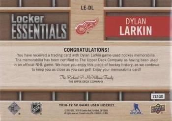 2018-19 SP Game Used - Locker Essentials #LE-DL Dylan Larkin Back