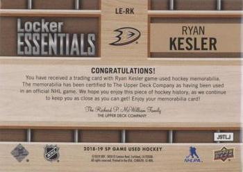 2018-19 SP Game Used - Locker Essentials #LE-RK Ryan Kesler Back