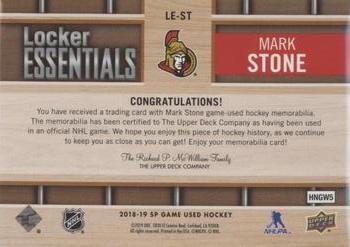 2018-19 SP Game Used - Locker Essentials #LE-ST Mark Stone Back