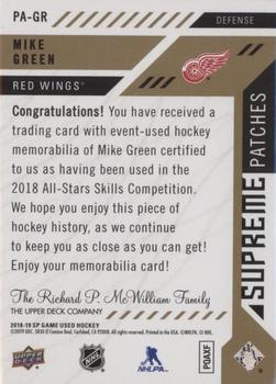 2018-19 SP Game Used - Supreme Jumbo Relics Patch #PA-GR Mike Green Back
