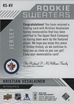 2018-19 SP Game Used - Rookie Sweaters #RS-KV Kristian Vesalainen Back