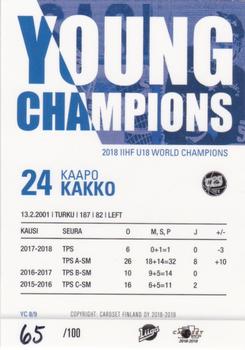 2018-19 Cardset Finland - Young Champions Show Promos #YC 8 Kaapo Kakko Back