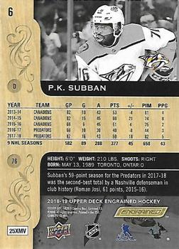 2018-19 Upper Deck Engrained #6 P.K. Subban Back