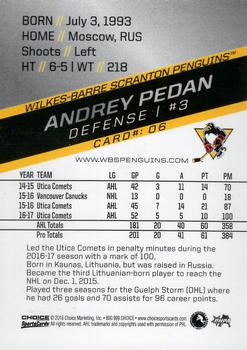 2017-18 Choice Wilkes-Barre/Scranton Penguins (AHL) #06 Andrey Pedan Back