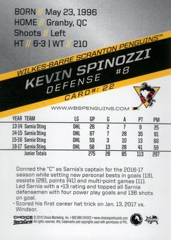 2017-18 Choice Wilkes-Barre/Scranton Penguins (AHL) #22 Kevin Spinozzi Back