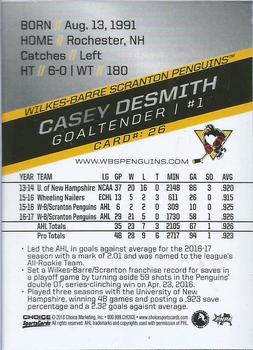 2017-18 Choice Wilkes-Barre/Scranton Penguins (AHL) #26 Casey DeSmith Back