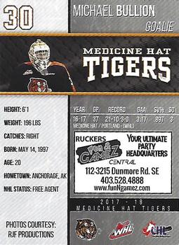2017-18 Medicine Hat Tigers (WHL) #1 Mike Bullion Back