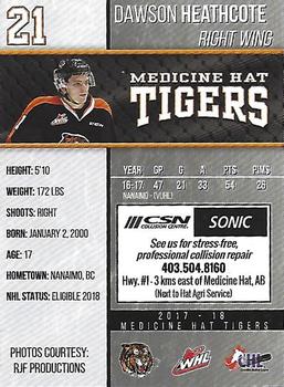 2017-18 Medicine Hat Tigers (WHL) #6 Dawson Heathcote Back