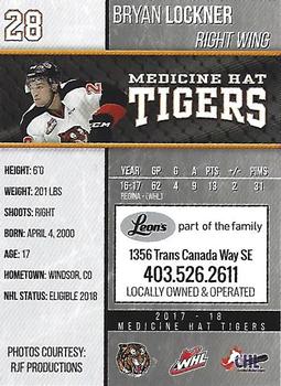 2017-18 Medicine Hat Tigers (WHL) #7 Bryan Lockner Back