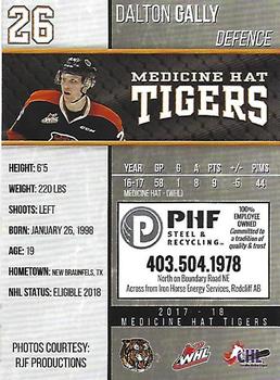 2017-18 Medicine Hat Tigers (WHL) #8 Dalton Gally Back