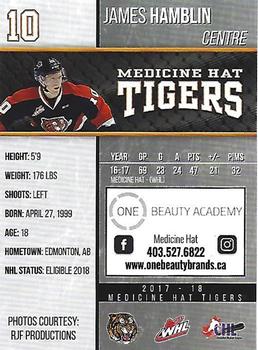 2017-18 Medicine Hat Tigers (WHL) #14 James Hamblin Back