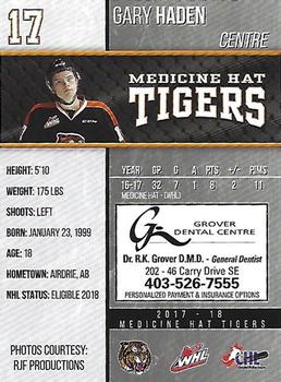 2017-18 Medicine Hat Tigers (WHL) #15 Gary Haden Back