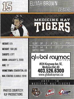 2017-18 Medicine Hat Tigers (WHL) #18 Elijah Brown Back