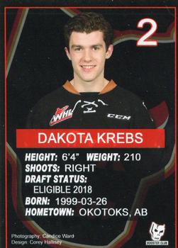 2017-18 Calgary Hitmen (WHL) Booster Club #2 Dakota Krebs Back