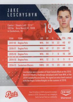 2018-19 Co-op Regina Pats (WHL) #NNO Jake Leschyshyn Back
