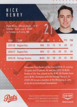 2018-19 Co-op Regina Pats (WHL) #NNO Nick Henry Back