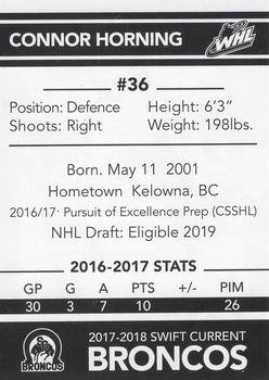 2017-18 Swift Current Broncos (WHL) Update #9 Connor Horning Back