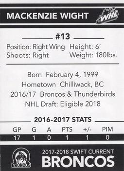 2017-18 Swift Current Broncos (WHL) Update #18 Mackenzie Wight Back