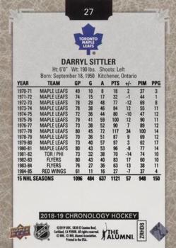 2018-19 Upper Deck Chronology #27 Darryl Sittler Back