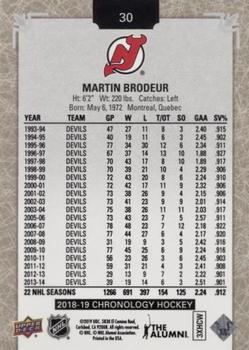 2018-19 Upper Deck Chronology #30 Martin Brodeur Back