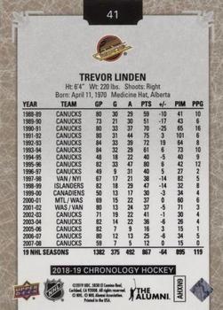 2018-19 Upper Deck Chronology #41 Trevor Linden Back