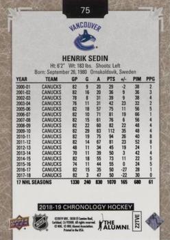 2018-19 Upper Deck Chronology #75 Henrik Sedin Back