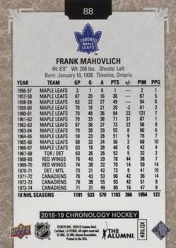 2018-19 Upper Deck Chronology #88 Frank Mahovlich Back